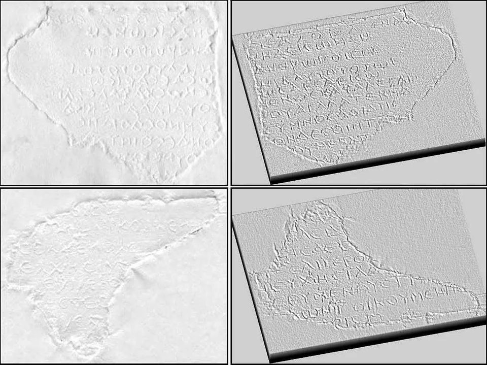 Two-by-two grid of scanned squeeze images and the shaded 3D reconstructions computed from them.